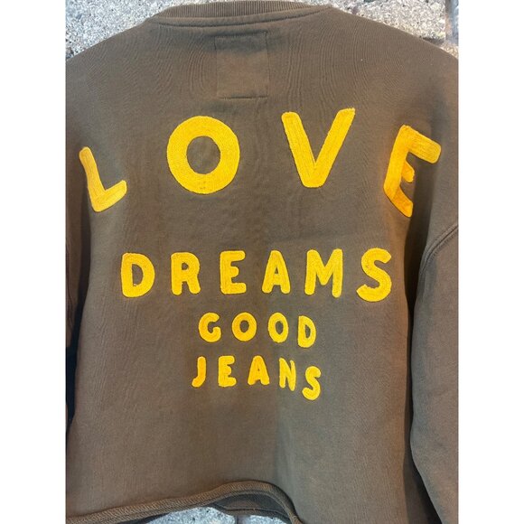 Fred Segal Wrangler XS Cropped Brown Sweatshirt W/ Yellow Heart & Back Love Drea - Picture 2 of 8